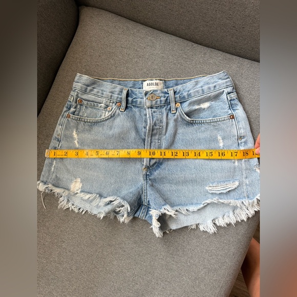 Agolde Women 26 PARKER Blue Distressed Denim Jean Shorts Button Fly All Cotton - Picture 8 of 9